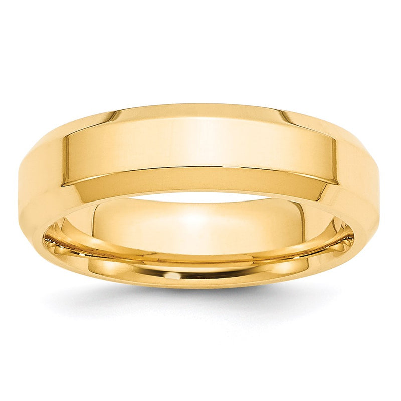 14k Yellow Gold 6mm Beveled Edge Comfort Fit Wedding Band Ring