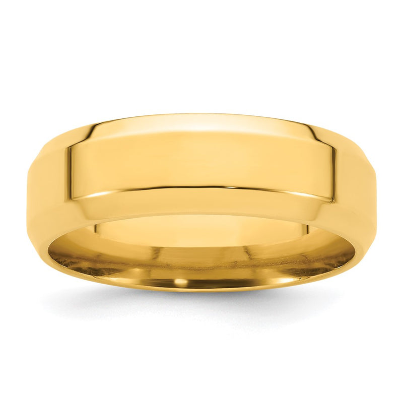 14k Yellow Gold 7mm Beveled Edge Comfort Fit Wedding Band Ring