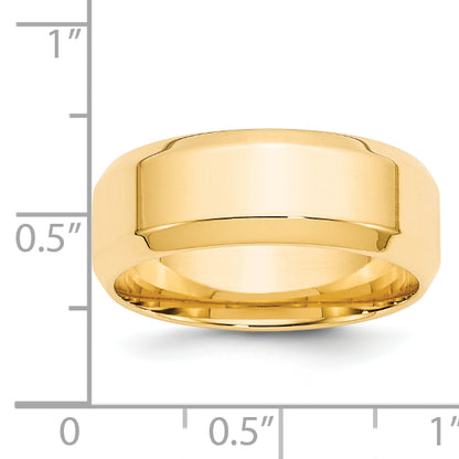 Solid 14K Yellow Gold 8mm Bevel Edge Comfort Fit Men's/Women's Wedding Band Ring Size 13.5