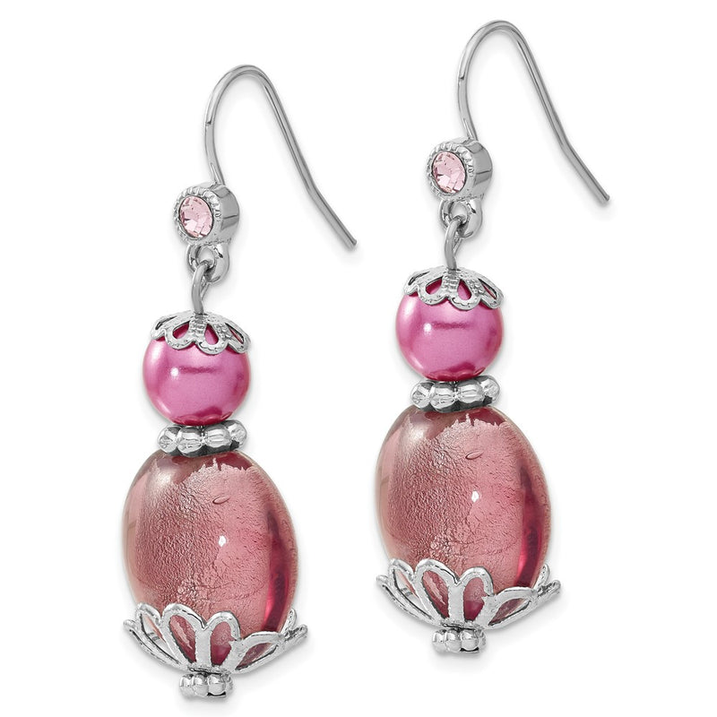 Fashion 1928 Silver-Tone Purple Glass Stone & Acrylic Bead Dangle Earrings