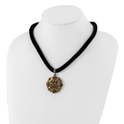 Fashion 1928 Jewelry Black-Plated Brown Smokey And Dark Colorado Glass & Acrylic Beads Adjustable 16 Inch Black Velour Cord Necklace With 3 Extension