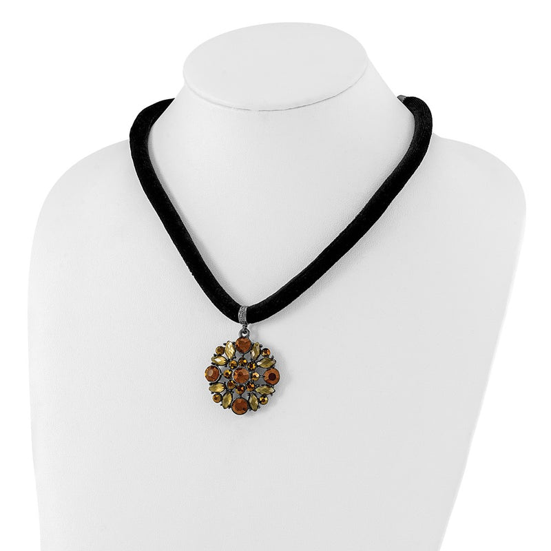 Fashion 1928 Jewelry Black-Plated Brown Smokey And Dark Colorado Glass & Acrylic Beads Adjustable 16 Inch Black Velour Cord Necklace With 3 Extension