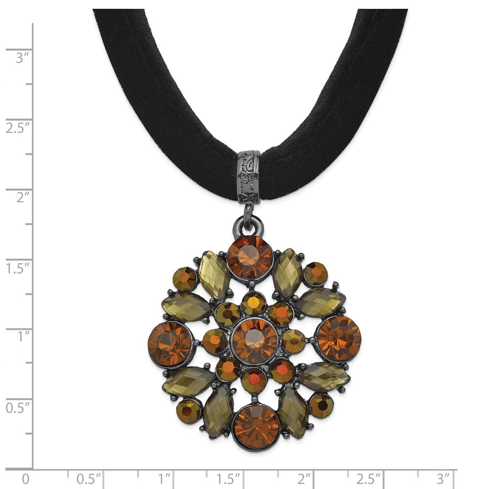 Fashion 1928 Jewelry Black-Plated Brown Smokey And Dark Colorado Glass & Acrylic Beads Adjustable 16 Inch Black Velour Cord Necklace With 3 Extension