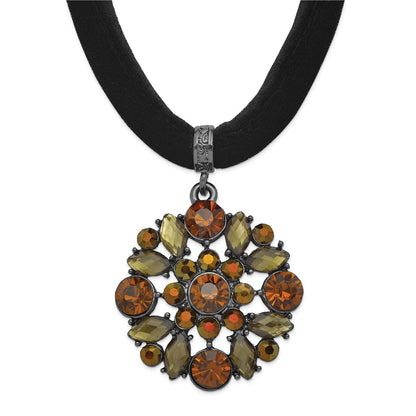 Fashion 1928 Jewelry Black-Plated Brown Smokey And Dark Colorado Glass & Acrylic Beads Adjustable 16 Inch Black Velour Cord Necklace With 3 Extension