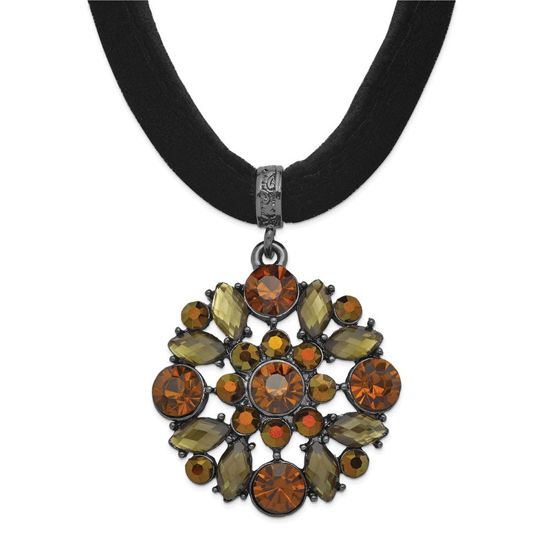 Fashion 1928 Jewelry Black-Plated Brown Smokey And Dark Colorado Glass & Acrylic Beads Adjustable 16 Inch Black Velour Cord Necklace With 3 Extension