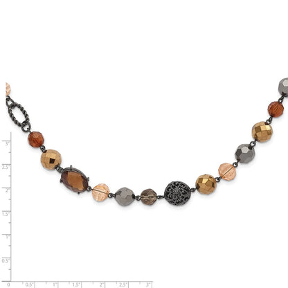 Fashion 1928 Jewelry Black-Plated Textured And Faceted Multicolor Glass Beads In Brown Hematite Shades 42 Inch Black Velour Cord Necklace