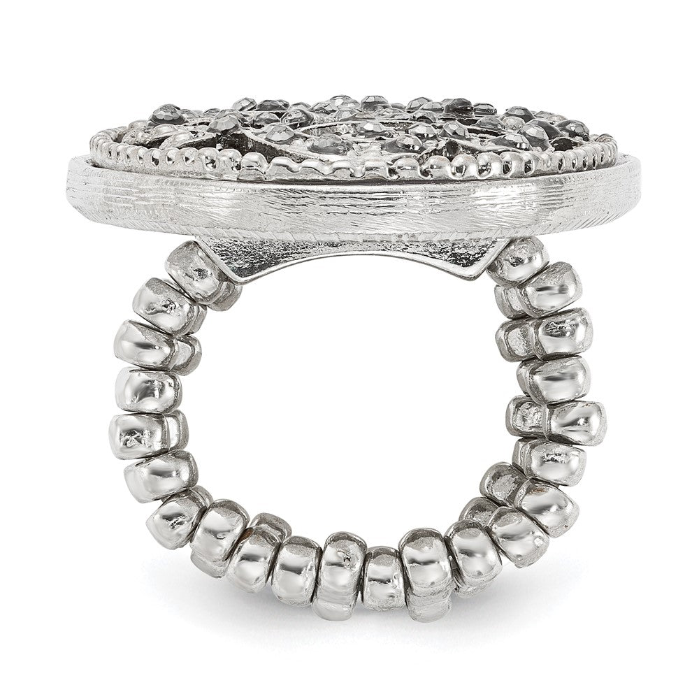 Fashion 1928 Silver-Tone Black Enamel And Crystal Vintage Vine Pattern Stretch Ring