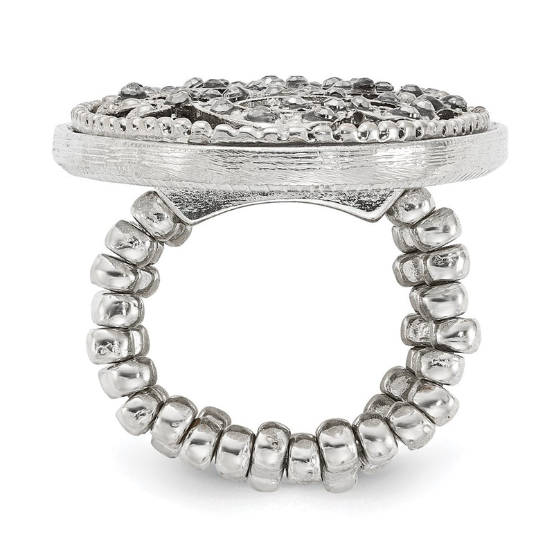 Fashion 1928 Silver-Tone Black Enamel And Crystal Vintage Vine Pattern Stretch Ring