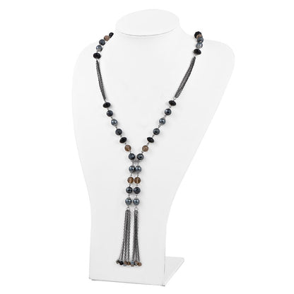 Fashion 1928 Silver-Tone Black & Hematite Acrylic Stones Beads 28In Necklace