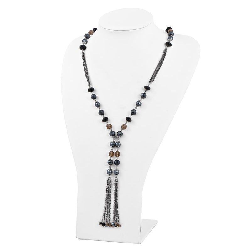 Fashion 1928 Silver-Tone Black & Hematite Acrylic Stones Beads 28In Necklace