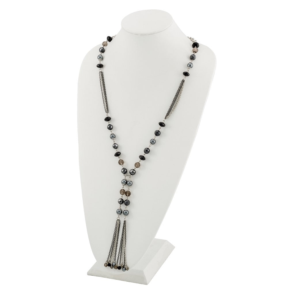 Fashion 1928 Silver-Tone Black & Hematite Acrylic Stones Beads 28In Necklace