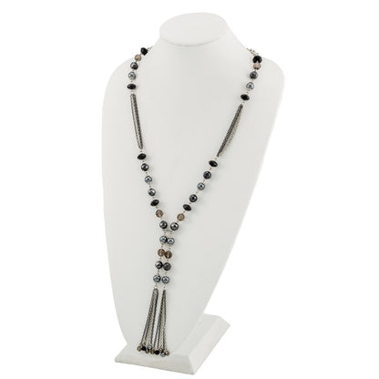 Fashion 1928 Silver-Tone Black & Hematite Acrylic Stones Beads 28In Necklace