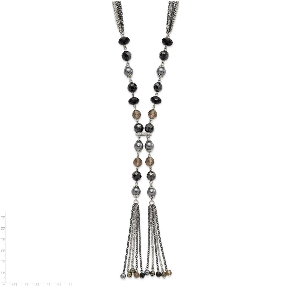 Fashion 1928 Silver-Tone Black & Hematite Acrylic Stones Beads 28In Necklace