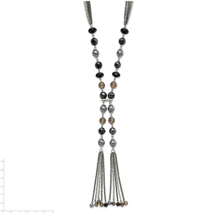 Fashion 1928 Silver-Tone Black & Hematite Acrylic Stones Beads 28In Necklace