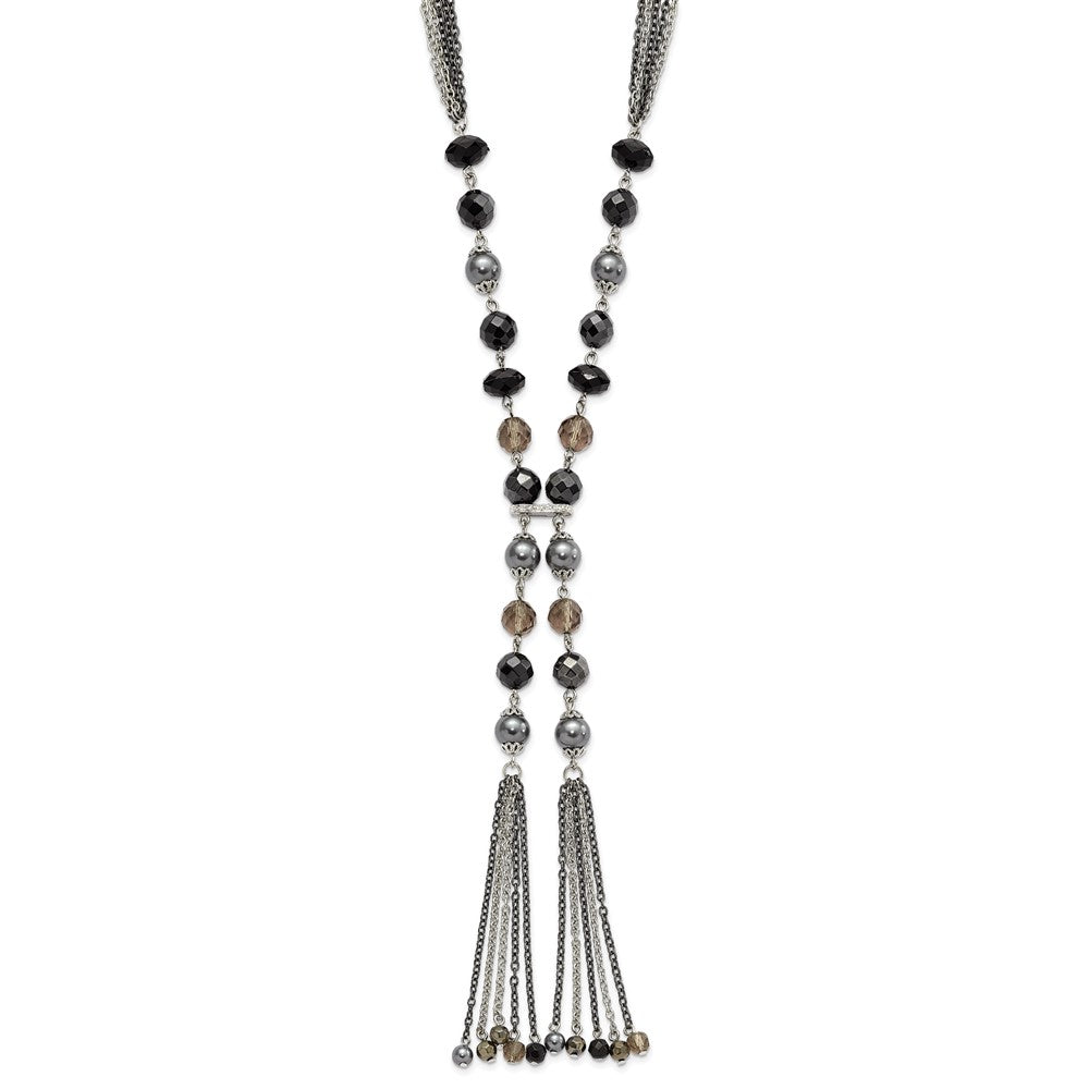 Fashion 1928 Silver-Tone Black & Hematite Acrylic Stones Beads 28In Necklace