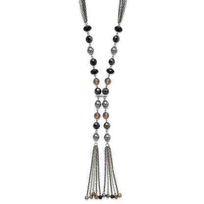 Fashion 1928 Silver-Tone Black & Hematite Acrylic Stones Beads 28In Necklace