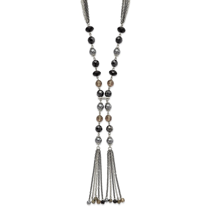 Fashion 1928 Silver-Tone Black & Hematite Acrylic Stones Beads 28In Necklace
