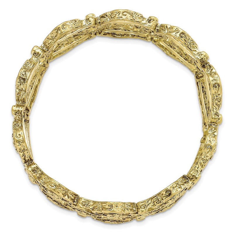 Fashion 1928 Jewelry Brass-Tone Wide Filigree Floral Pattern Link Stretch Bracelet
