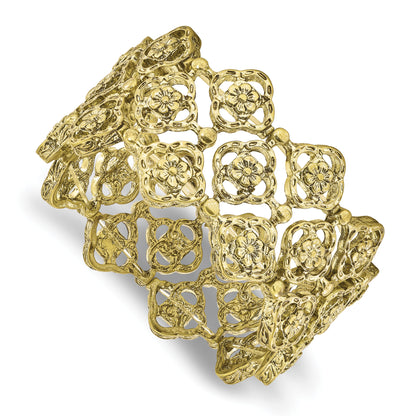 Fashion 1928 Jewelry Brass-Tone Wide Filigree Floral Pattern Link Stretch Bracelet