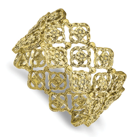 Fashion 1928 Jewelry Brass-Tone Wide Filigree Floral Pattern Link Stretch Bracelet