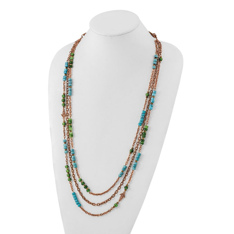 Fashion 1928 Copper-Tone Green, Teal Blue & Brown Acrylic Beads 42In Necklace