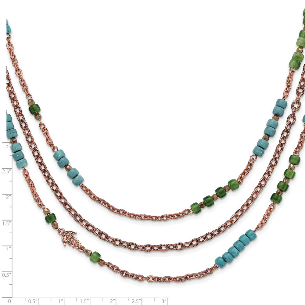Fashion 1928 Copper-Tone Green, Teal Blue & Brown Acrylic Beads 42In Necklace