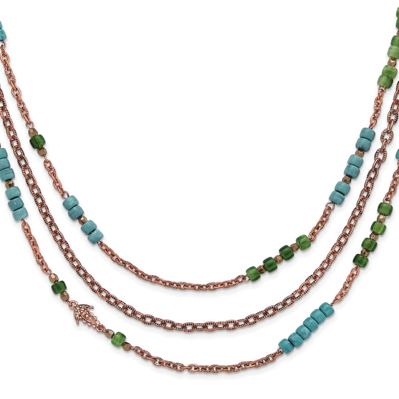 Fashion 1928 Copper-Tone Green, Teal Blue & Brown Acrylic Beads 42In Necklace