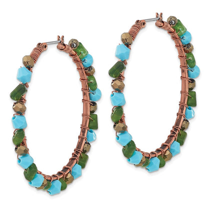 Fashion 1928 Jewelry Copper-Tone Green Teal And Brown Faceted Acrylic Bead Hoop Earrings