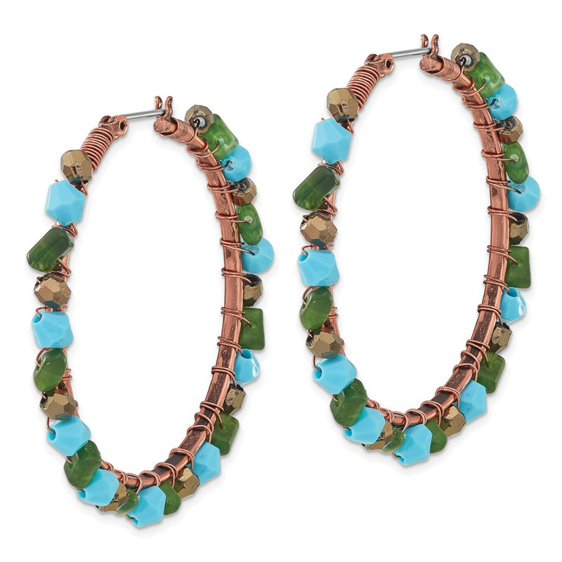 Fashion 1928 Jewelry Copper-Tone Green Teal And Brown Faceted Acrylic Bead Hoop Earrings