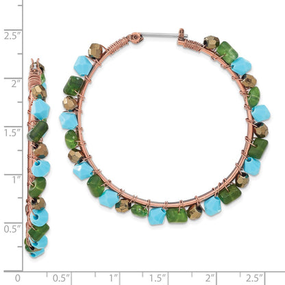 Fashion 1928 Jewelry Copper-Tone Green Teal And Brown Faceted Acrylic Bead Hoop Earrings