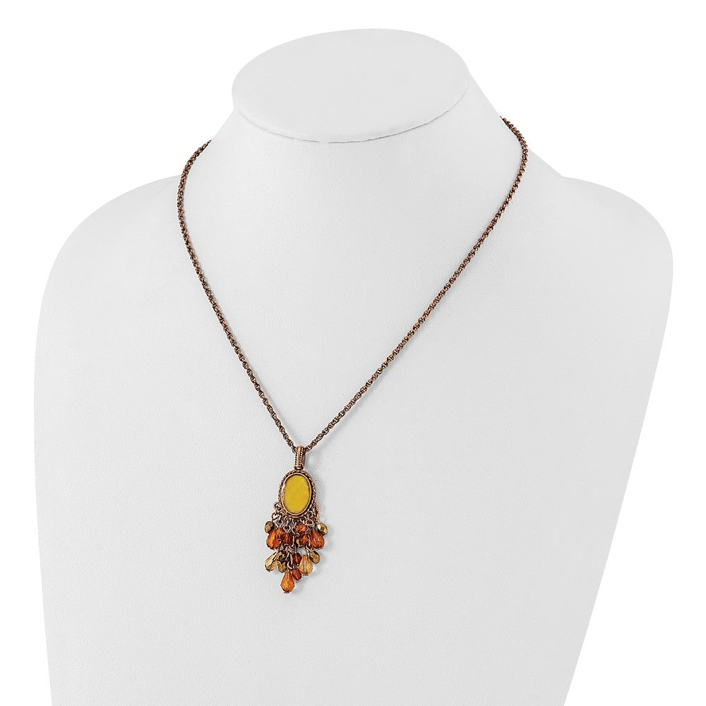 Fashion 1928 Jewelry Copper-Tone Oval Fram Mother Of Pearl Multicolor Faceted Acrylic Beads Cluster Adjustable 16 Inch Necklace With 3 Extension