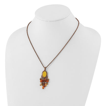 Fashion 1928 Jewelry Copper-Tone Oval Fram Mother Of Pearl Multicolor Faceted Acrylic Beads Cluster Adjustable 16 Inch Necklace With 3 Extension