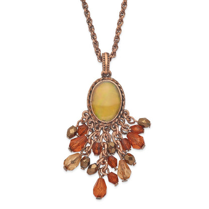 Fashion 1928 Jewelry Copper-Tone Oval Fram Mother Of Pearl Multicolor Faceted Acrylic Beads Cluster Adjustable 16 Inch Necklace With 3 Extension