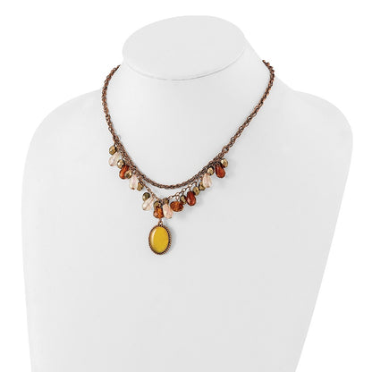 Fashion 1928 Jewelry Copper-Tone Multicolor Faceted Acrylic Beads And Mother Of Pearl Pendant 16 Inch Necklace With 3 Extension