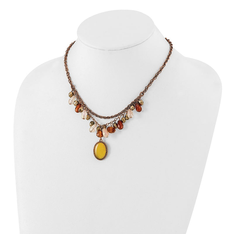 Fashion 1928 Jewelry Copper-Tone Multicolor Faceted Acrylic Beads And Mother Of Pearl Pendant 16 Inch Necklace With 3 Extension