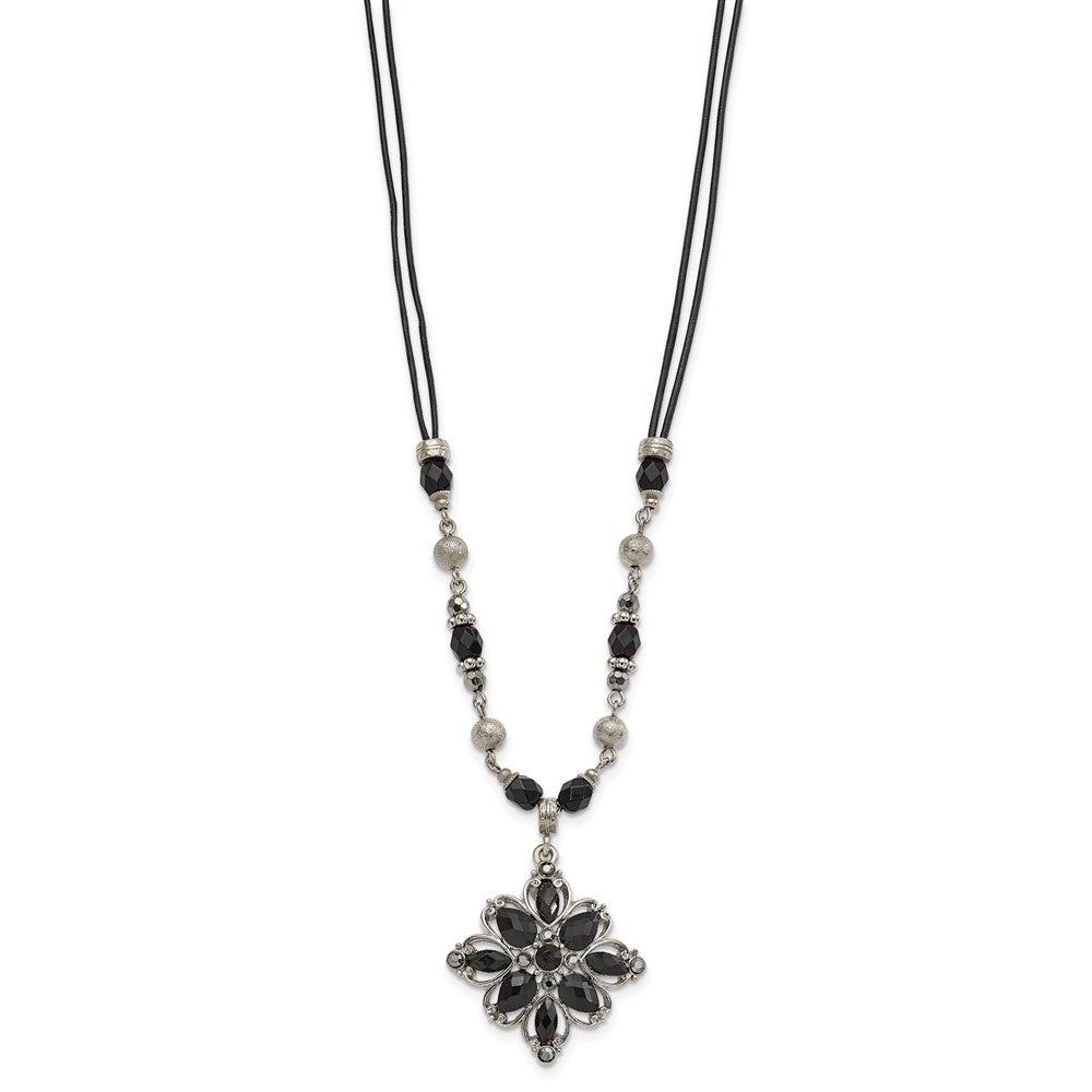 Fashion 1928 Jewelry Silver-Tone Link Clear Black And Hematite Crystal Faceted Beads Acrylic Stone Accented With 3 Inch Extension Necklace
