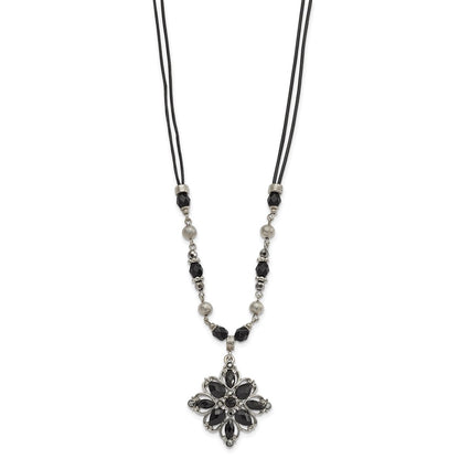 Fashion 1928 Jewelry Silver-Tone Link Clear Black And Hematite Crystal Faceted Beads Acrylic Stone Accented With 3 Inch Extension Necklace