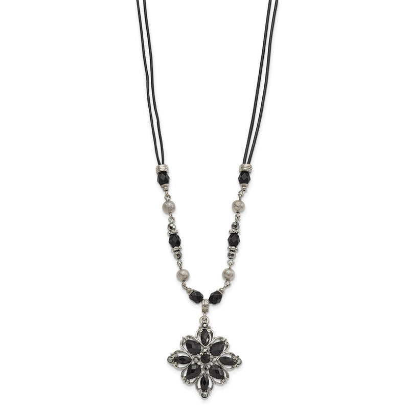Fashion 1928 Jewelry Silver-Tone Link Clear Black And Hematite Crystal Faceted Beads Acrylic Stone Accented With 3 Inch Extension Necklace