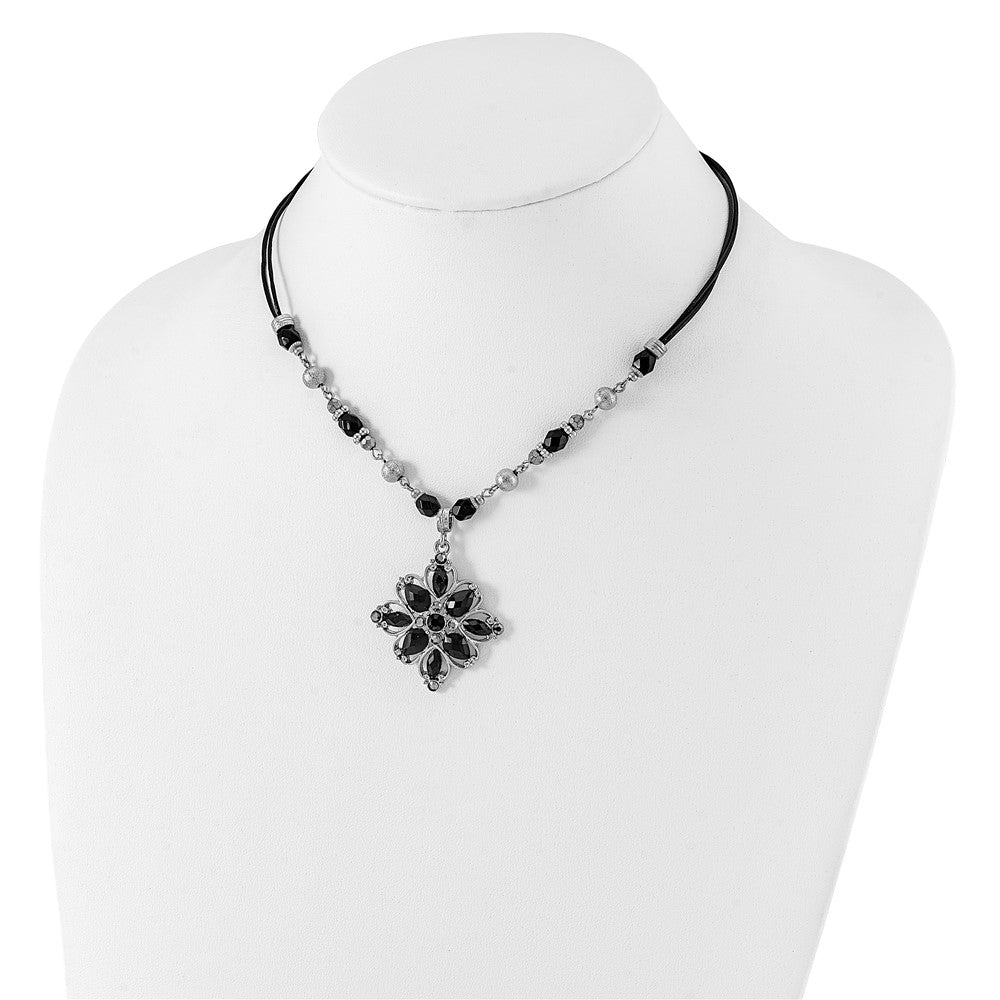 Fashion 1928 Jewelry Silver-Tone Link Clear Black And Hematite Crystal Faceted Beads Acrylic Stone Accented With 3 Inch Extension Necklace