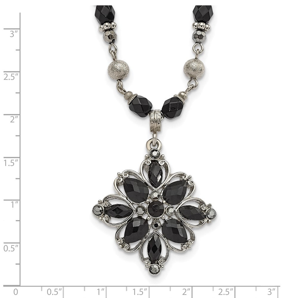 Fashion 1928 Jewelry Silver-Tone Link Clear Black And Hematite Crystal Faceted Beads Acrylic Stone Accented With 3 Inch Extension Necklace