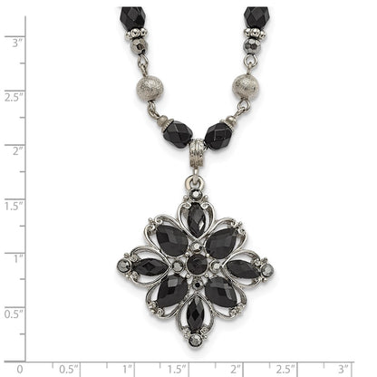 Fashion 1928 Jewelry Silver-Tone Link Clear Black And Hematite Crystal Faceted Beads Acrylic Stone Accented With 3 Inch Extension Necklace