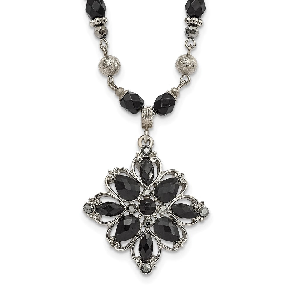 Fashion 1928 Jewelry Silver-Tone Link Clear Black And Hematite Crystal Faceted Beads Acrylic Stone Accented With 3 Inch Extension Necklace