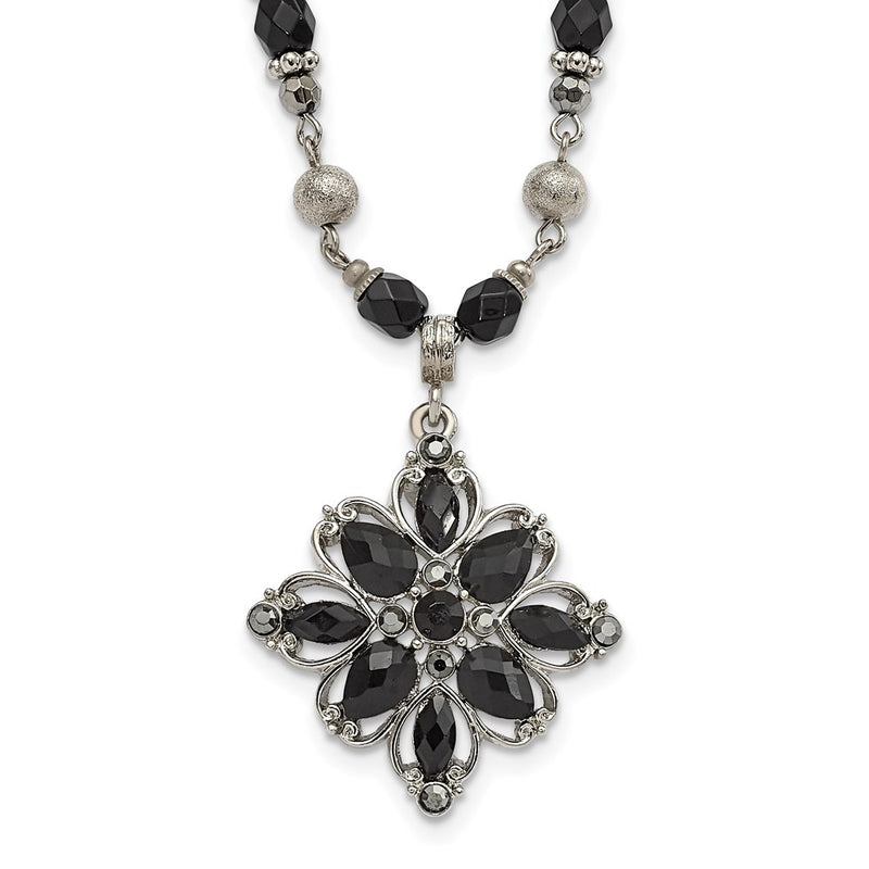 Fashion 1928 Jewelry Silver-Tone Link Clear Black And Hematite Crystal Faceted Beads Acrylic Stone Accented With 3 Inch Extension Necklace