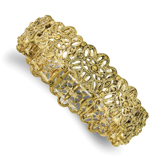 Fashion 1928 Jewelry Brass-Tone Filigree Links Stretch Bracelet