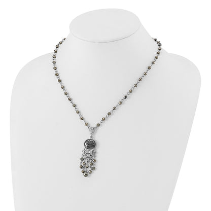 Fashion 1928 Jewelry Silver-Tone And Black-Plated Filigree Clear Hematite Faceted Acrylic Beads 16 Inch Necklace With 3 Extension
