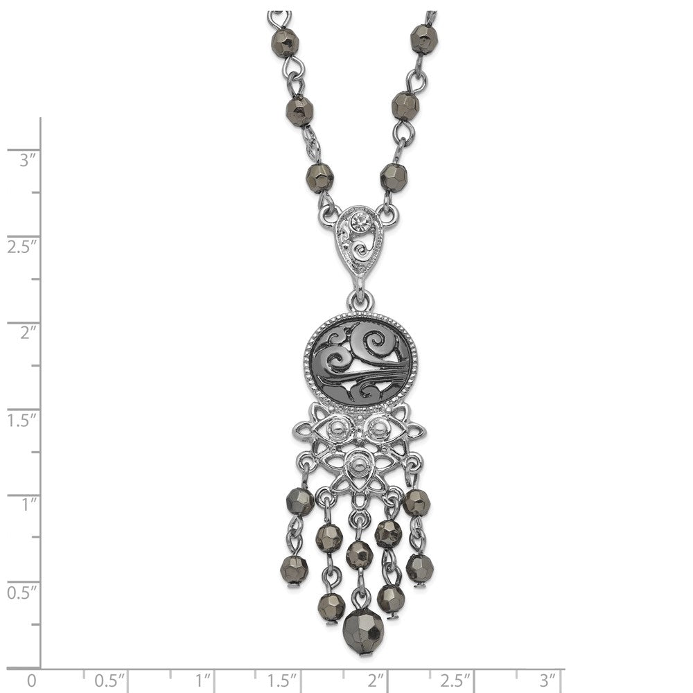 Fashion 1928 Jewelry Silver-Tone And Black-Plated Filigree Clear Hematite Faceted Acrylic Beads 16 Inch Necklace With 3 Extension