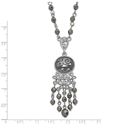 Fashion 1928 Jewelry Silver-Tone And Black-Plated Filigree Clear Hematite Faceted Acrylic Beads 16 Inch Necklace With 3 Extension