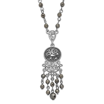 Fashion 1928 Jewelry Silver-Tone And Black-Plated Filigree Clear Hematite Faceted Acrylic Beads 16 Inch Necklace With 3 Extension