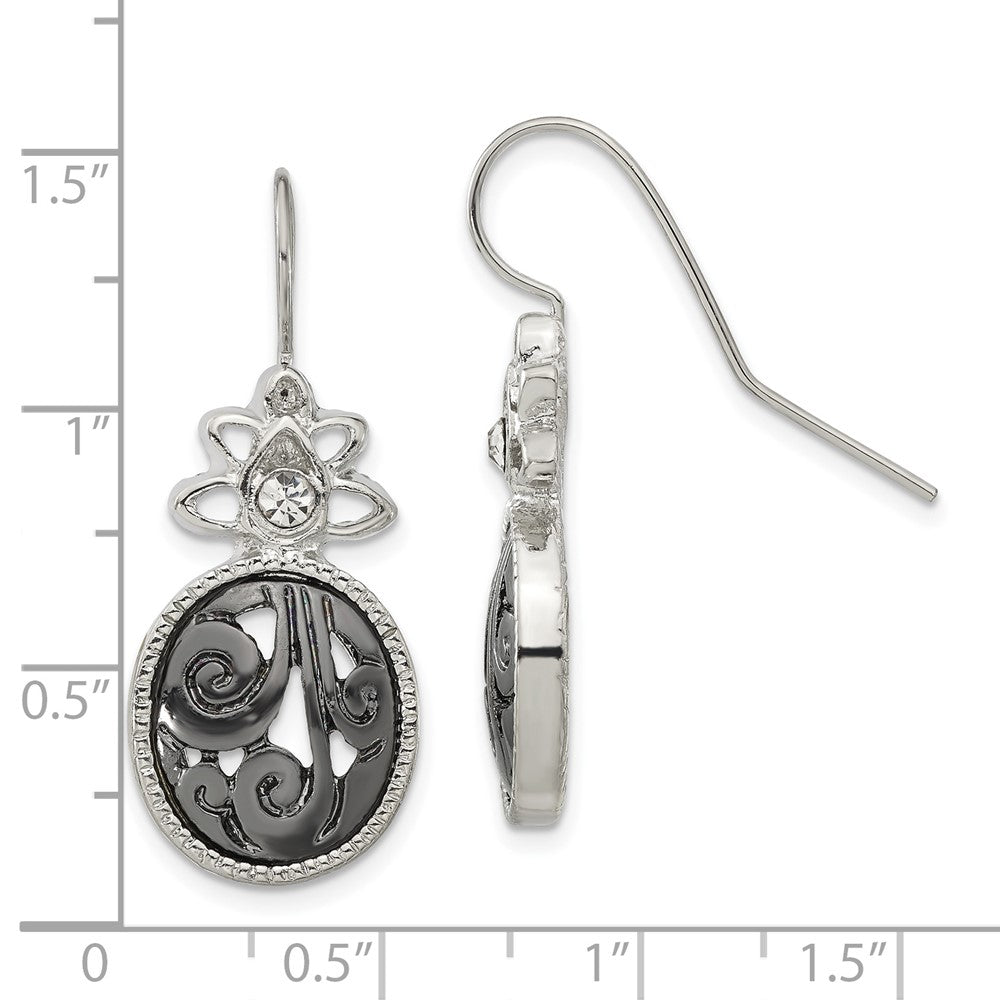 Fashion 1928 Jewelry Silver-Tone And Black-Plated Filigree Clear Crystal Dangle Earrings