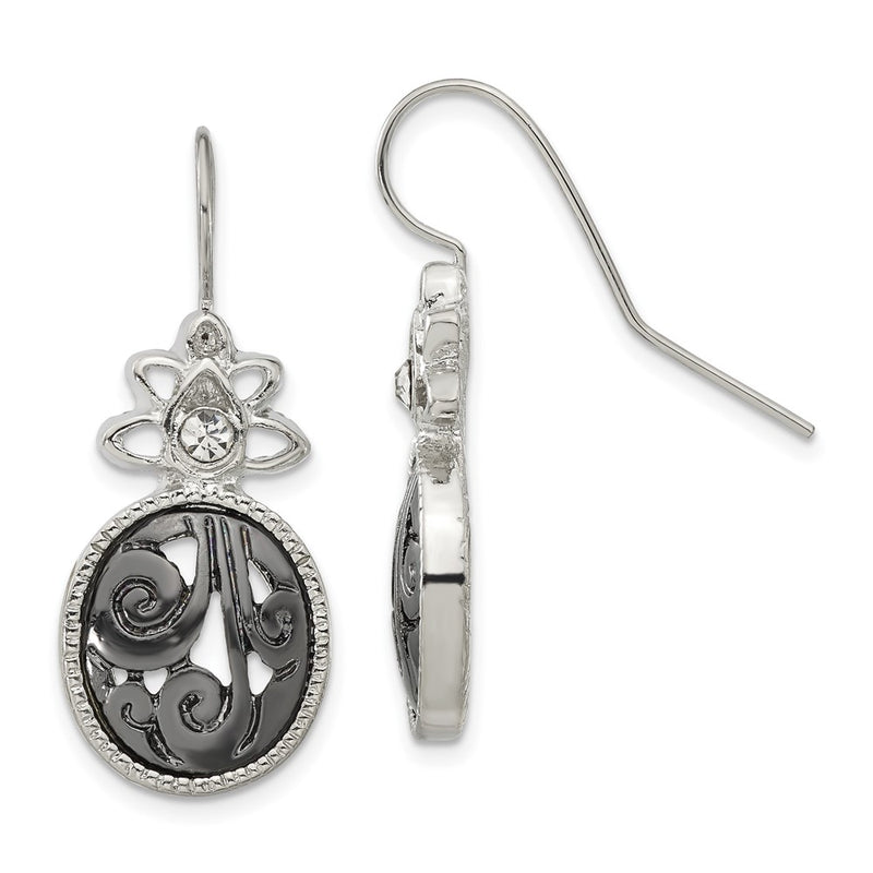 Fashion 1928 Jewelry Silver-Tone And Black-Plated Filigree Clear Crystal Dangle Earrings